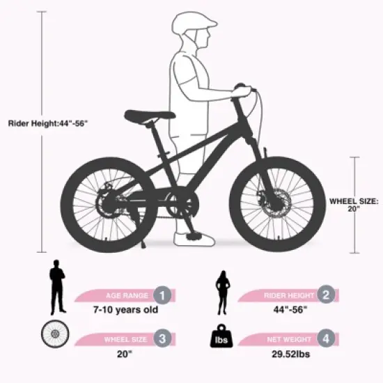 Aukfa 20-Inch Mountain Bike With Steel Frame, Dual Disc Brakes, Adjustable Seat and Handlebars, Suitable For Boys and Girls Aged 7-10 image {5}