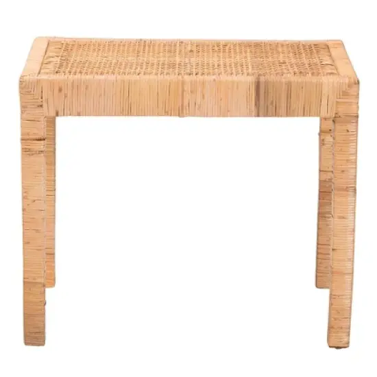 Abelia Natural Rattan and Mahogany Wood Short Accent Bench Natural Brown - Baxton Studio image {2}