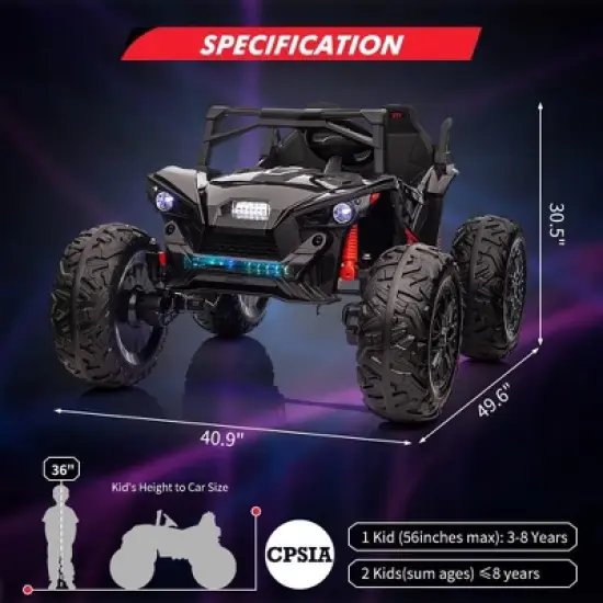 24V 2 Seaters Kids Ride on UTV with Remote Control, Extra Large EVA Wheels & Wide Seat for Big Kids, Full-Metal Suspension, Music, LED Lights image {5}