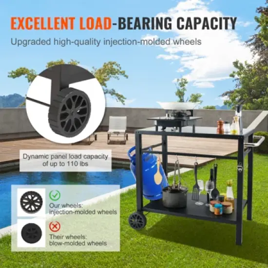 VEVOR Outdoor Grill Dining Cart with Double-Shelf, BBQ Movable Food Prep Table, Multifunctional Iron Table Top, Portable Modular Carts for Pizza Oven image {5}