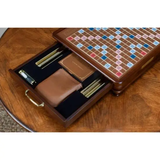 WS Game Company Scrabble Luxury Edition Board Game with Rotating Wooden Game Board image {5}