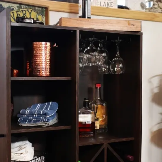 Sunnydaze Indoor Lavina Wine Cabinet with Glass and Bottle Storage Shelves - Coffee Brown image {11}