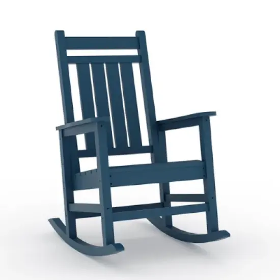 Outdoor HDPE Rocking Chairs &ndash; Oversized All-Weather Patio Rockers &ndash; Heavy Duty 350lb Capacity, Anti-Rollover Design (Blue) image {9}
