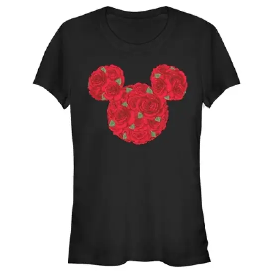 Junior's Mickey & Friends Rose Silhouette T-Shirt image {3}