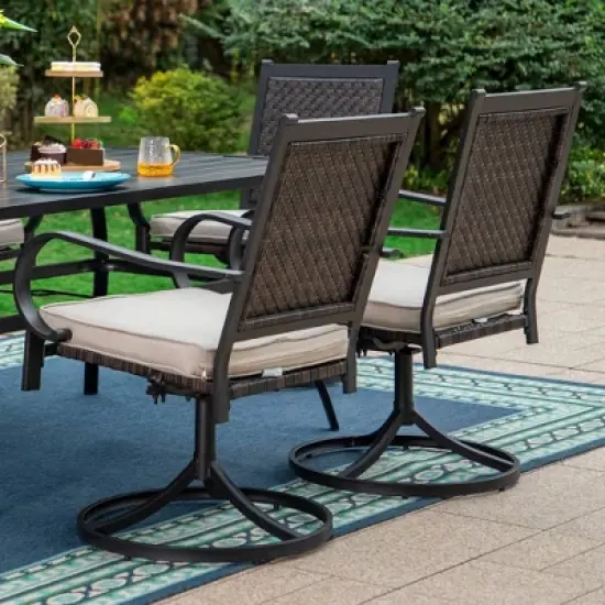 5pc Patio Dining Set with 360 Swivel Chairs with Cushions and Square Steel Table - Captiva Designs image {8}