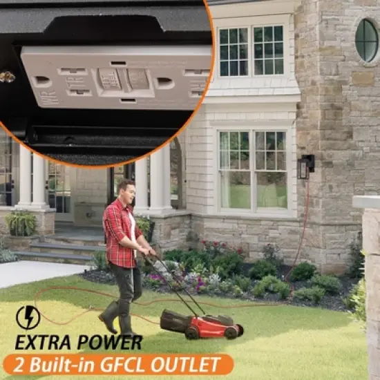 ALOADECOR Modern LED Outdoor Black Dusk to Dawn Sensor Wall Lantern Sconce with Seeded Glass and built-in GFCI Outlets image {6}