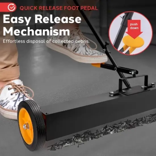 Pyle 36&rdquo; Heavy-Duty Magnetic Sweeper with Wheels for Industrial and Commercial Use - Black and Orange image {3}