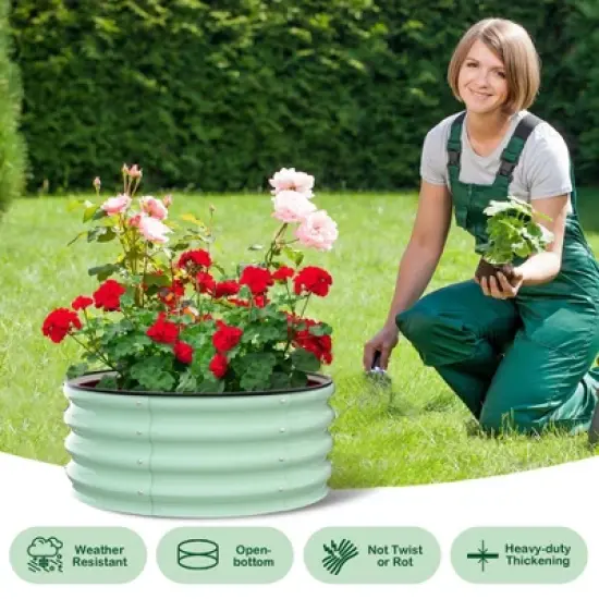 GustoWave 2 Pack Round Galvanized Raised Garden Bed - 2FT/3FT Sizes - Outdoor Flower & Vegetable Bed - Heavy - Duty & Open - Bottom Design image {7}