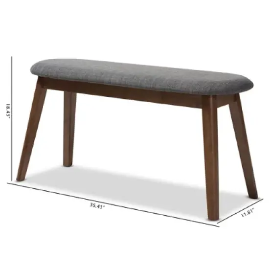Baxton Studio Easton Mid Century Modern Walnut Finished Wood Fabric Upholstered Bench image {7}