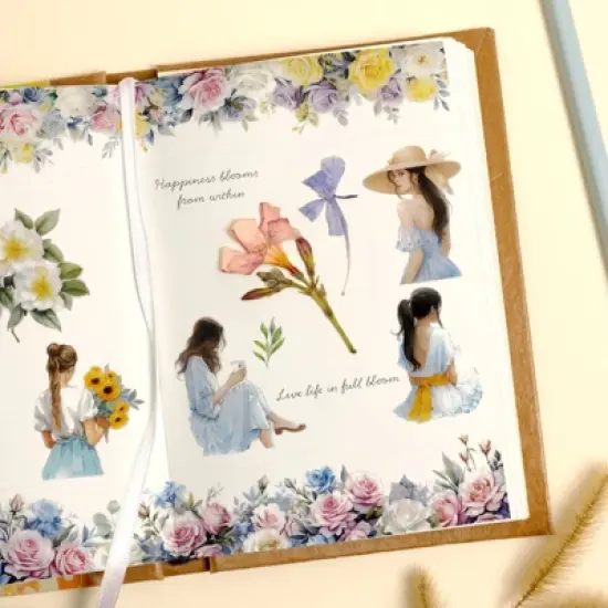 Wrapables Aesthetic Floral Fashion PET Washi Tapes for Scrapbooking, Stationery, Journaling, Diary, Card Making (Set of 2), Green and Pink image {2}