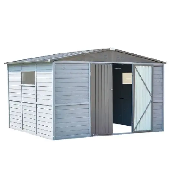 Outdoor Gray Backyard Storage Shed,Iron-Wood Frame Garden Bike Shed with Windows,Iron Doors,All-Weather Waterproof Garden Tool Shed-Coolbibila image {6}