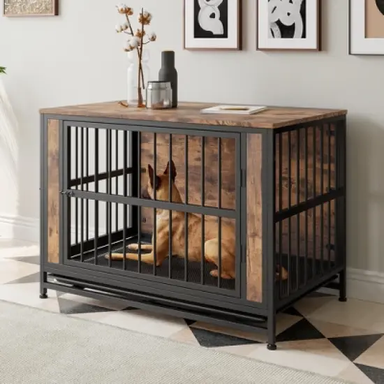 KWPZQEB Dog Crate Furniture, Wooden Dog Kennel Indoor with Double Door, Dog Cage with Pull-Out Tray, Dog House Side Table for Medium/Small Dog Use image {10}