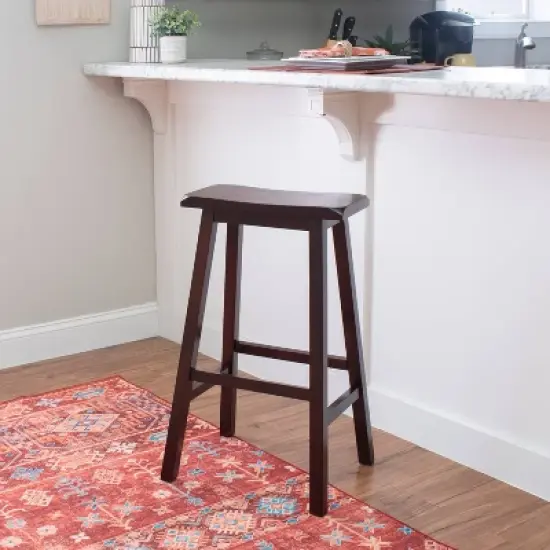 30" Saddle Barstool Wood Brown - Linon image {1}