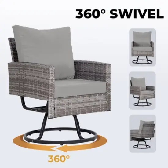 3-Piece Wicker Patio Furniture Set, Rattan Swivel Chairs with Coffee Table, Outdoor Seating for Porch, Balcony, or Garden &ndash;Wicker with Cushions image {13}