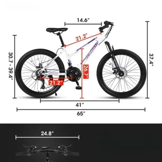 INFURNIC Bicycles, 26 inch Mountain Bike for Teenagers Girls Women, 21-Speed Mountain Bike with Dual Disc Brakes, White, 65"*24.8"*37.4" image {1}