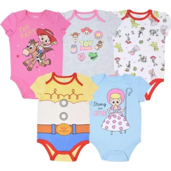 Disney Pixar Toy Story Jessie Bo Peep Baby Girls 5 Pack Bodysuits Newborn to Infant image {13}
