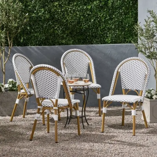 Christopher Knight Home Elize 4pk Outdoor French Cafe Chairs - Gray/White/Bamboo image {1}