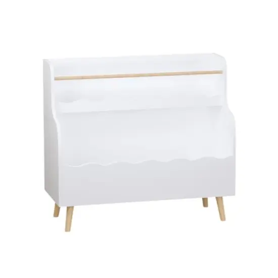 KWPZQEB Wooden Kids Bookshelf 2-Tier, Montessori Bookshelf with Legs, Scalloped Book Shelf for Bedroom Playroom Living Room, White image {8}