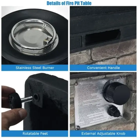 Costway Patio Propane Burning Fire Bowl Column W/ Lava Rocks & Cover 40,000 BTU image {7}