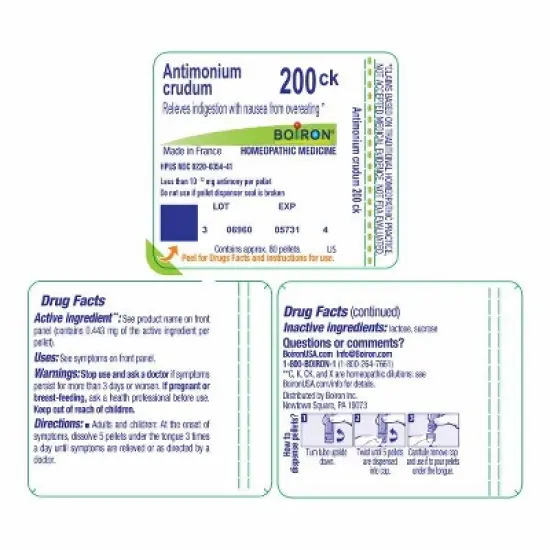 Antimonium Crudum 200CK by Boiron Homeopathic Single Medicine For Digestive  -  80 Pellet image {1}