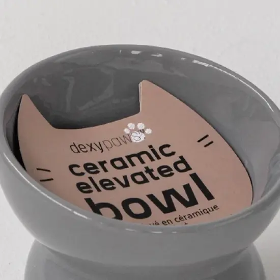 Dexypaws: Elevated Ceramic Cat Bowl, Grey, 7oz, Pet Feeding Dish image {2}
