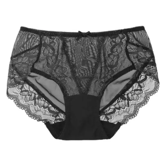 Agnes Orinda Women's Sheer Lace Trim High Rise Solid Brief Stretchy Underwear image {9}