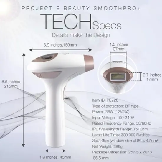 Project E Beauty SmoothPro+ IPL Laser Hair Removal Device | FDA Cleared Laser Hair Removal Device | Intense Pulsed Light | Permanent Hair Reduction image {8}