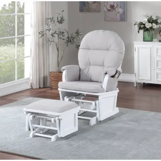 Suite Bebe Mason Glider & Ottoman - White/Woven Gray image {1}