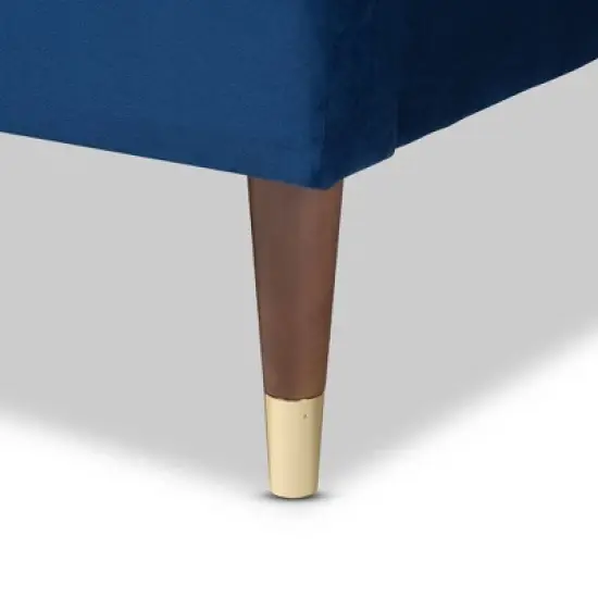 Full Volden Velvet Wood Platform Bed Frame Blue - Baxton Studio image {3}