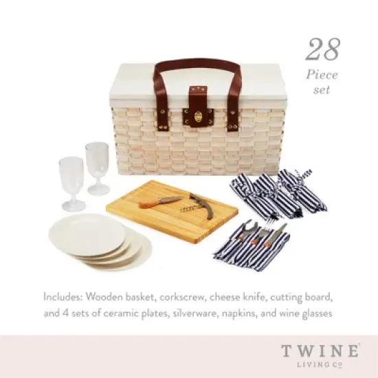 Twine Tahoe Outdoor Picnic Basket with Lid and Handle, Four Person Picnic Basket with Accessories Picnic Equipment 28-Piece Set image {3}