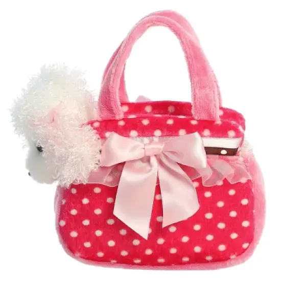 Aurora Fancy Pals 8" Pink Polka Dot Poodle Pet Carrier Stuffed Animal image {2}