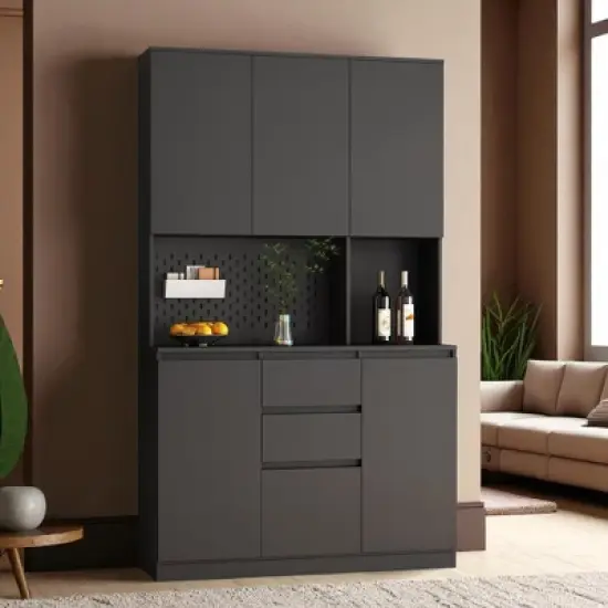 74" Freestanding Kitchen Pantry Cabinet with 6 Doors, 2 Drawers, USB Ports, Modern Storage Hutch for Kitchen or Dining Room image {14}