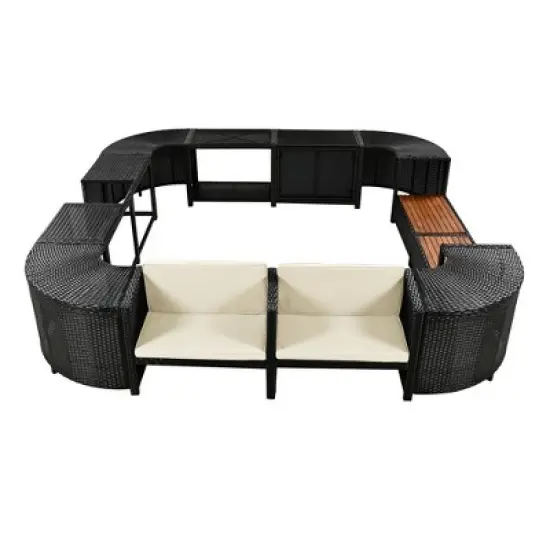 Outdoor Patio Rattan Spa Surround Frame Sofa Set with Storage Spaces and Wooden Bench image {7}