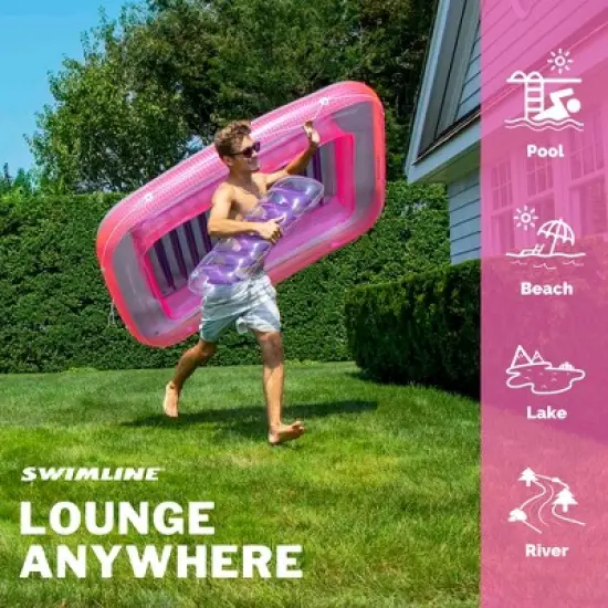 SWIMLINE ORIGINAL Suntan Tub Classic Edition Inflatable Floating Lounger Pink | Tanning Pool Hybrid Lounge | Comfort Pillow | Fill With Water image {3}