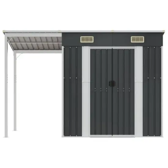 vidaXL Garden Shed with Extended Roof Outdoor Backyard Storage House Steel - Anthracite image {2}