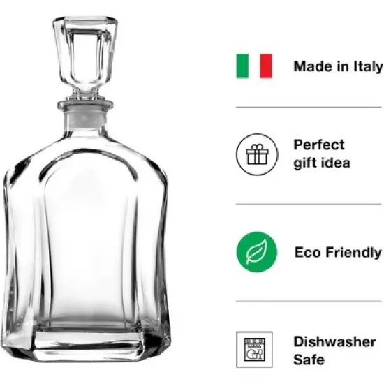 Bormioli Rocco Capitol Decanter - Vintage Geometric Design with Airtight Stopper - 23.75 Oz. Squared Glass Bottle with Sloped Grip - Dishwasher Safe image {4}