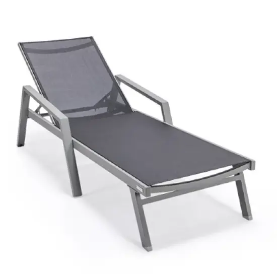 LeisureMod Marlin Modern Patio Sling Chaise Lounge Chair with Arms in Grey Aluminum, Set of 2 &ndash; Outdoor Patio, Poolside, Balcony, Garden, Deck Seating image {11}