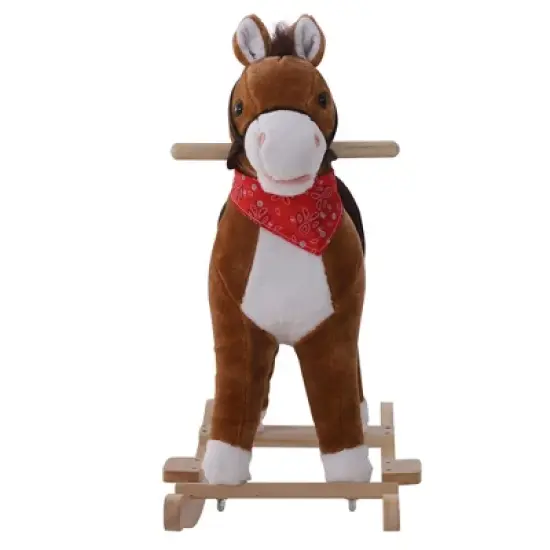 Qaba Kids Ride on Rocking Horse Plush Toy with Realistic Sounds and Red Scarf for Over 3 Years Old Birth Gift image {4}