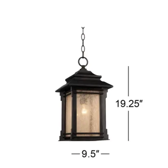 Franklin Iron Works Hickory Point Rustic Outdoor Hanging Light Walnut Bronze 19 1/4" Frosted Cream Glass Damp Rated for Post Exterior Barn Deck House image {4}