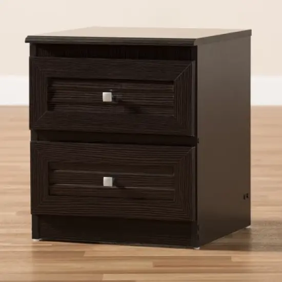 Carine Modern and Contemporary Finished 2 Drawer Nightstand Dark Brown - Baxton Studio image {7}