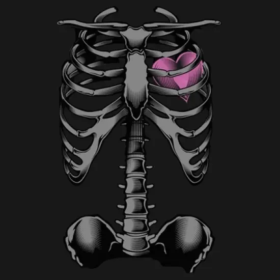 Girl's Lost Gods Halloween Skeleton Rib Cage Heart T-Shirt image {1}
