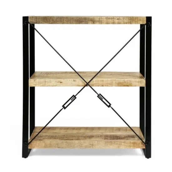 Brinkley Modern Industrial Handcrafted 3 Shelf Mango Wood Shelving Unit Natural/Black - Christopher Knight Home image {5}