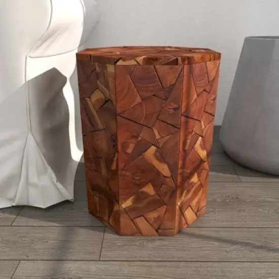 Contemporary Teak Wood Round Accent Table Brown - Olivia & May image {13}