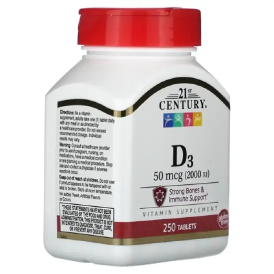 21st Century D3, 50 mcg (2,000 IU), 250 Tablets image {3}