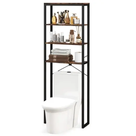 Costway 4-Tier Over the Toilet Storage Rack Freestanding Bathroom Organizer Rustic Brown image {9}