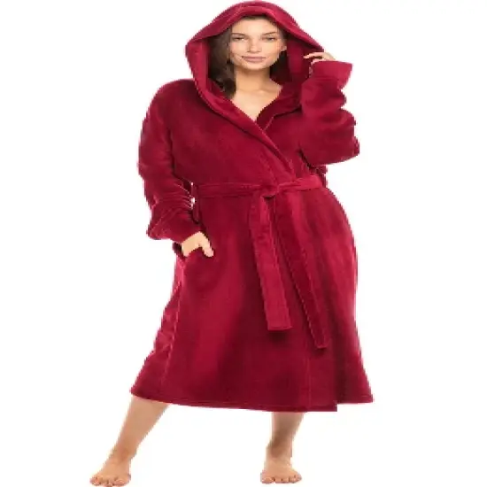 Women's Soft Fleece Robe with Hood, Warm Lightweight Bathrobe image {4}