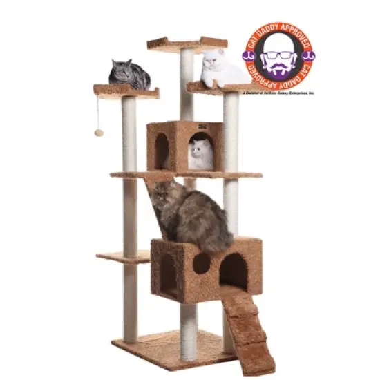 Armarkat 74" Multi-Level Real Wood Cat Tree Large Cat Play Furniture With ScratchhIng Posts, Large Platform, Beige/Brown image {8}