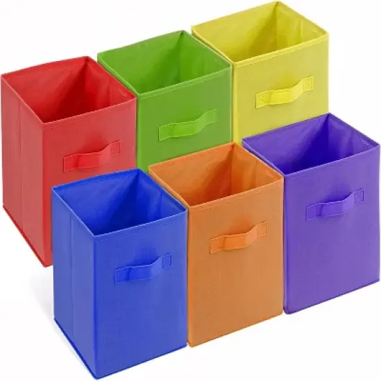 4E's Novelty 6 Packs 11 Inch Rainbow Color Storage Foldable Cube Bins, Colorful Storage Baskets image {7}