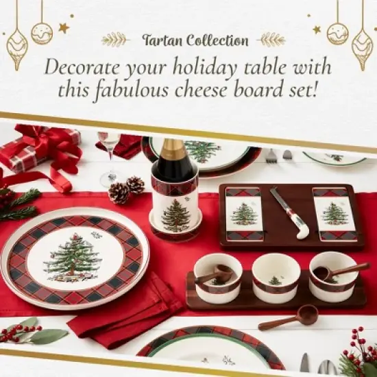 Spode Christmas Tree Cheese Board & Knife Set, Tartan Plaid - Holiday Entertaining, Charcuterie, Cheese and Cracker Tray, and Seasonal Serveware image {4}