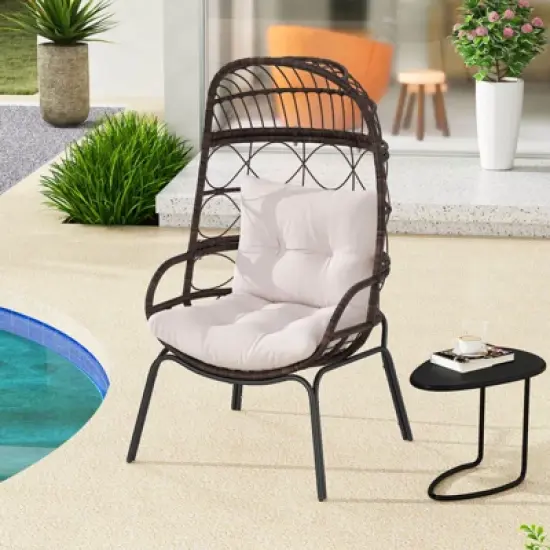 Costway Patio Wicker Rattan Egg Chair with Seat & Back Cushions Metal Indoor Outdoor image {5}